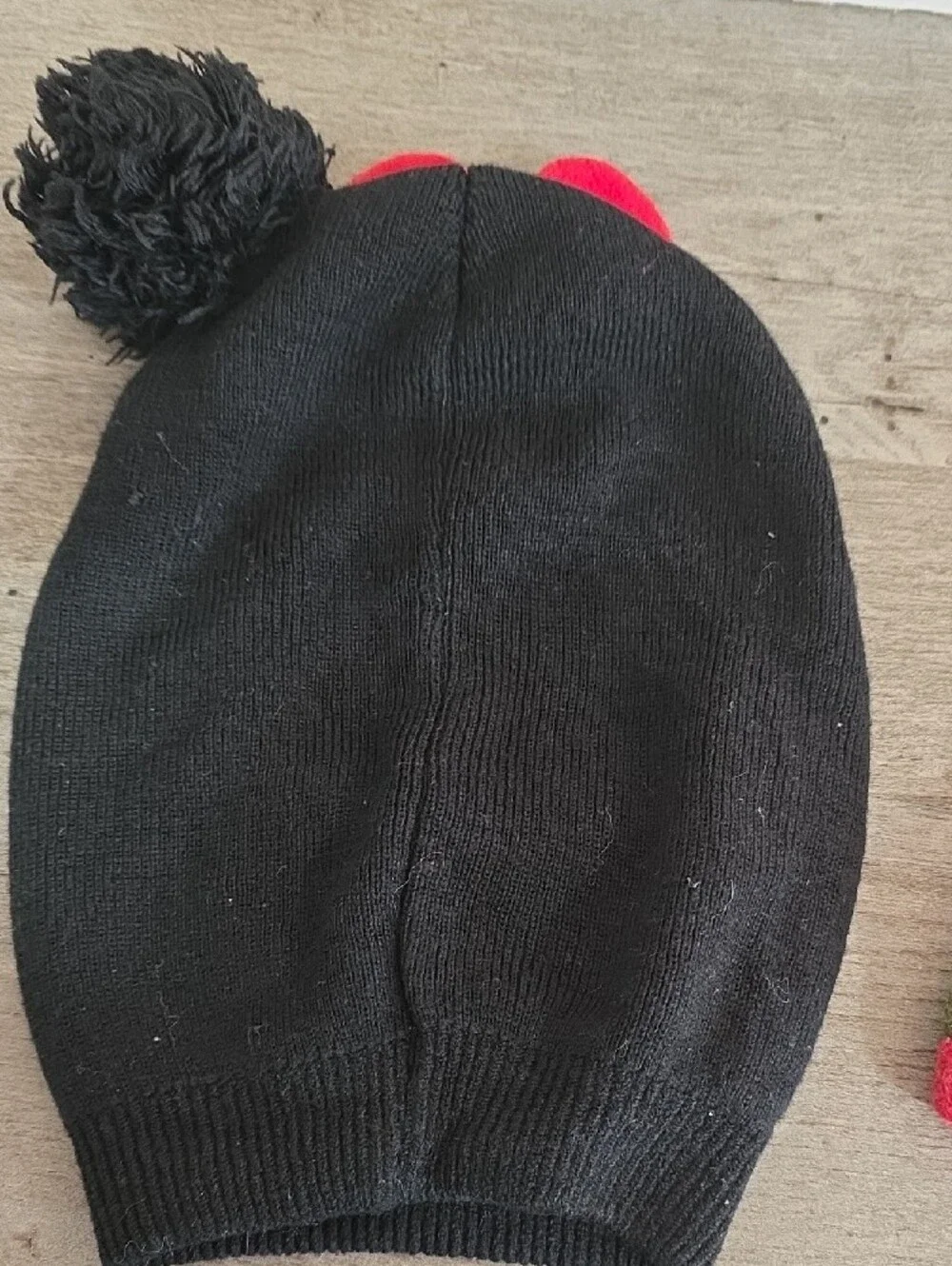 Kids Black Knit Balaclava with Red Bow Accent